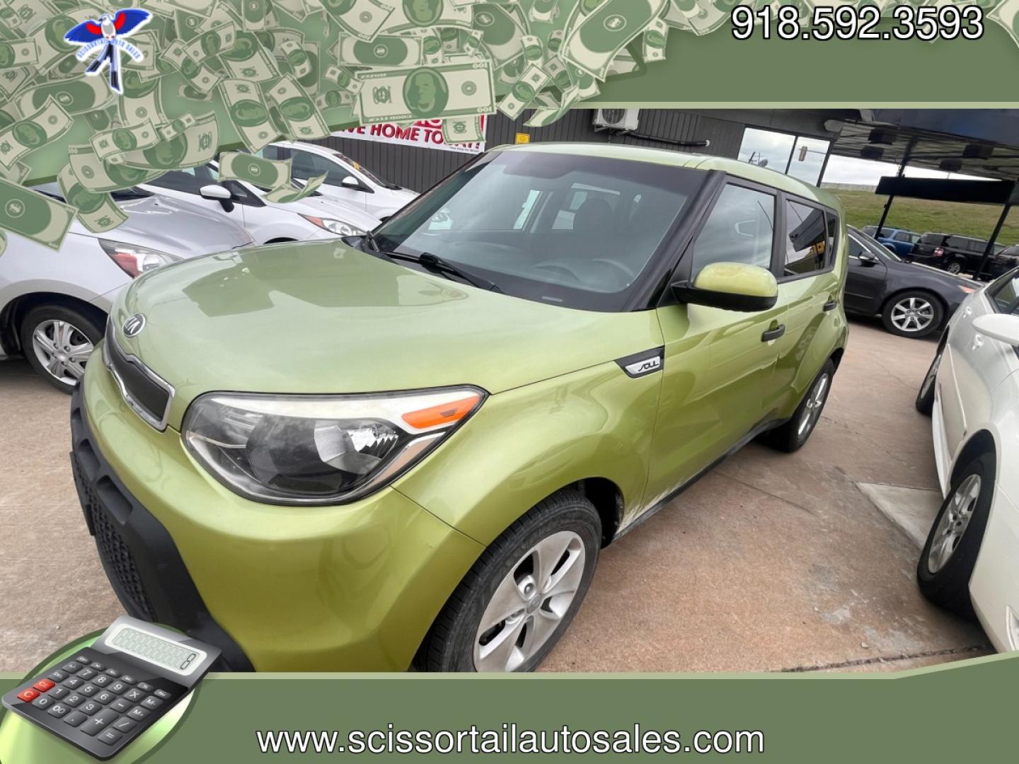 2016 GREEN KIA SOUL BASE Base 6A (KNDJN2A25G7) with an 1.6L L4 DOHC 16V engine, 6A transmission, located at 8101 E. Skelly Dr., Tulsa, OK, 74129, (918) 592-3593, 36.121891, -95.888802 - Photo#0